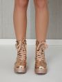 Lace Up Lug Sole Block Heel Military Ankle Booties