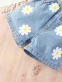 Baby Floral Print Paperbag Waist Denim Shorts