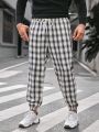 Manfinity Homme Men's Large Size Grid Pattern Drawstring Waist & Cuffed Long Pants