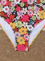 Teen Girl's Ruffle Hem Cami Top And Floral Printed Triangle Bikini Set