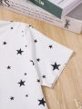 SHEIN Teen Girls' Knitted Star Printed T-Shirt And Shorts Pajama Set, Casual