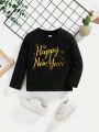 Baby Boys' Casual New Year'S Eve 2024 Long Sleeve Round Neck Top