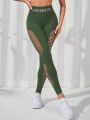 Letter Graphic Wideband Waist Cut Out Sports Leggings