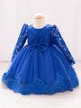 Baby Girl's Lace Patchwork Dress With Bowknot Decoration