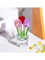 Tulips Glass Flowers Figurines Crystal Decor Collectibles Crystal Colorful Flowers Bouquet Ornaments Tulip Gifts for Women on Anniversary Wedding Christmas Valentines Mothers Day