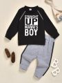 SHEIN Kids SPRTY Toddler Boys Slogan Graphic Sweatshirt With Side Striped Joggers