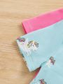 SHEIN Baby Girls' Cute Unicorn Printed Short Sleeve Pajamas 4-piece Set