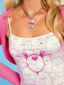 SHEIN X Care Bears 1pc Cartoon Graphic Fuzzy Trim Cami Dress & 1pc Bolero Shrug Top