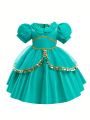 Toddler Girls' Puff Sleeve Formal Dress With Sequin Decoration