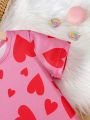 SHEIN Kids EVRYDAY Young Girl Heart Print Dress