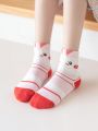 5pairs/set Girls' Cartoon Pink Pig Design Mid-calf Socks, Suitable For All Seasons