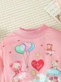 Baby Girls' Pink Balloon & Bear Patterned Fun & Cute Sweatshirt