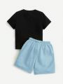 SHEIN Kids SUNSHNE Toddler Boys' Street Style Casual Letter Printed Short Sleeve T-Shirt And Shorts Set
