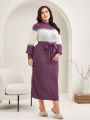 SHEIN Mulvari Plus Two Tone Belted Sweater Dress
