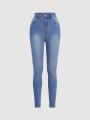 SHEIN Teen Girl High Elasticity Slim Fit Comfortable & Soft Washed Skinny Jeans