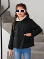 SHEIN Tween Girl Zip Up Thermal Lined Hooded Quilted Coat