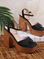 Women's Fashionable Black Wedge Heel And Platform Sandals