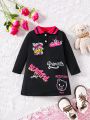 Infant Girls' Casual English Letter Printed Long Sleeve Sweatshirt Dress With Collar