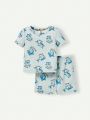 Cozy Cub Baby Boy Snug Fit Shark Printed Short Sleeve Top & Casual Shorts Homewear Pajama Set
