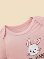SHEIN Newborn Baby Girls' Rabbit & Letter Print , Homewear