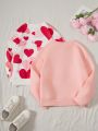 SHEIN Kids FANZEY Tween Girls' Casual & Cool Heart Pattern Two-piece Sweatshirt Set
