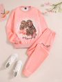 Mommy And Me Women's Digital Printed Round Neck Long Sleeve Sweatshirt And Pants Set