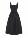SHEIN Teen Girls Solid Square Neck A-line Dress