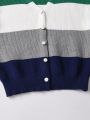 SHEIN Kids HYPEME Big Girls' Striped Cardigan Sweater Jacket
