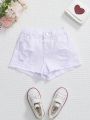 Young Girl's White Distressed Wide Leg Denim Shorts