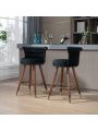 Velvet Swivel Bar Stools Set of 2, Modern Counter Height Barstools with 360° Rotation, Mid Century Tall Dining Stool Chair with Wood Leg, Gold Ring Decor
