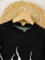 Boys' Street Style Color-block Flame Design Jacquard Distressed Sweater With Frayed Hem