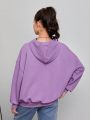 Teen Girls' Casual Heart Print Long Sleeve Hooded Fleece Sweatshirt, Suitable For Autumn And Winter