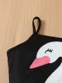 SHEIN Kids CHARMNG Young Girls' Mesh Swan Printed 2pcs Jumpsuit Set