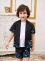 SHEIN Kids SUNSHNE Toddler Boys' Shark Printed Short Sleeve Shirt And Shorts Set