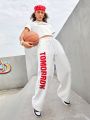 SHEIN Street Sport Women's Letter Printed Short Sleeve T-shirt And Long Pants Sports Suit