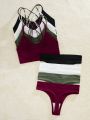 Women's Solid Color Ribbed Underwear Set