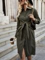 SHEIN Essnce Solid Knot Front Shirt Dress