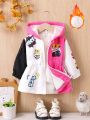 Baby Girl Cartoon Graphic Colorblock Teddy Lined Hooded Coat