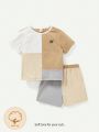 Cozy Cub Baby Boys' Color-Block Round Neck Pullover And Shorts Set