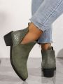 Women's Pointed Toe Chunky Heel V Cut Chelsea Boots, British Style