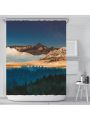 Mountain Lake Bathroom Curtain Natural Forest Scenery Shower Curtain Beautiful Landscape Bathroom Decor Set with Hooks Waterproof Washable 72 x 72 -Blue