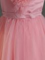 Tween Girls' Pink Fashionable Dress With Ruffles & Mesh Overlay