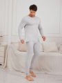 Men's Plain Round Neck Comfortable And Warm Thermal Underwear Set