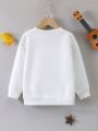SHEIN Kids QTFun Girls' Wing & Guitar Patterned Long Sleeve Sweatshirt For Autumn/Winter