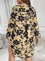 SHEIN LUNE Women's Plus Size Floral V-neck U-shaped Hem Dress