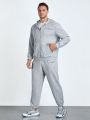 SHEIN Extended Sizes Men Plus Letter Graphic Zip Up Hoodie & Sweatpants