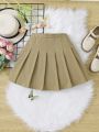 SHEIN Tween Girl Sweet And Cool Style Solid Color Pleated Skirt With Woven Texture