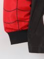 SHEIN Little Boys' Color Block Spider Print Hooded Jacket