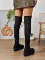 New Arrival Women's Fashionable And Versatile Black Knitted Wedge Heel Platform Boots For Comfort
