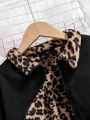 SHEIN Kids EVRYDAY Girls' Leopard Print Plush Collar Jacket With Fleece Lining
